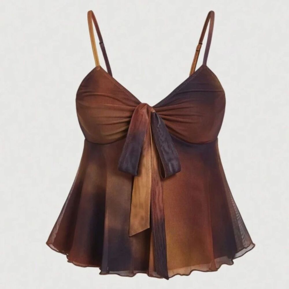 NWT Shein Tie Front Brown Tie Dye Top Size 2XL Summer Date Night Bohemian